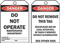 DO NOT OPERATE MAINTENANCE DEPARTMENT TAG TAGD4P