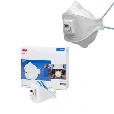 3M Flat Fold P2 Valved Dust Face Masks-Dust/Mist/Fumes Protection-9322+ -10pack- Fit Test Recomended