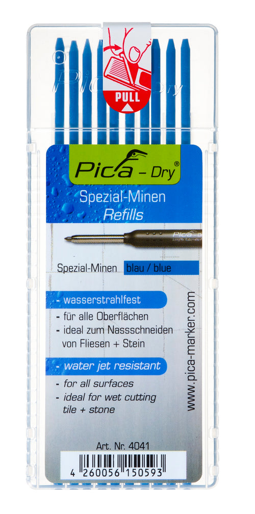 PICA Dry Special refill - Water Jet Resistant - Permanent - 10 Pack of Blue 4041PD