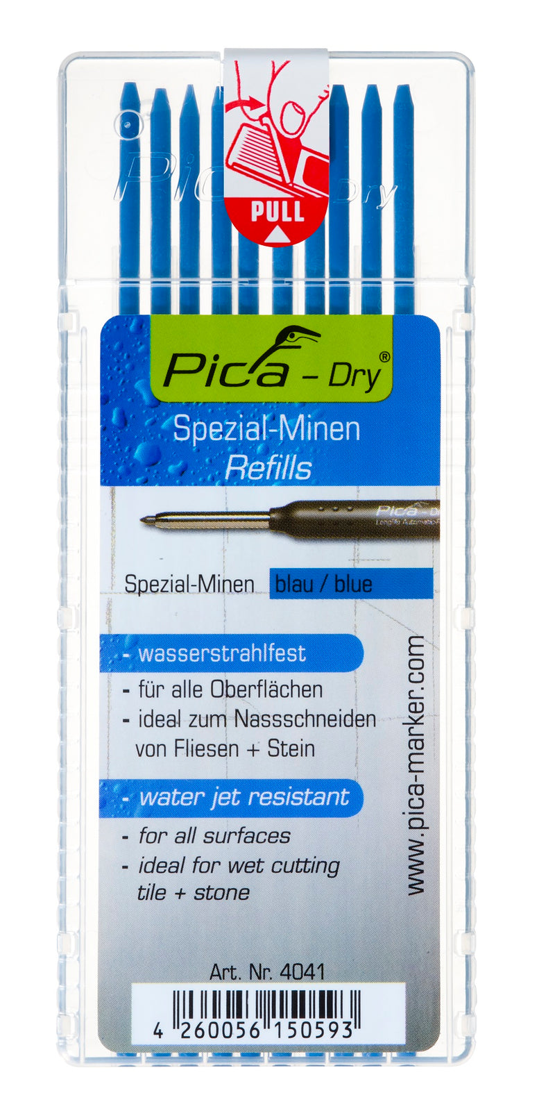 PICA Dry Special refill - Water Jet Resistant - Permanent - 10 Pack of Blue 4041PD