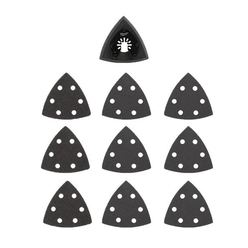 Milwaukee OPEN-LOK™ 89mm H&L Multi-Tool Sanding Pad & Assorted Grit Sandpaper Set 10PK - BDF