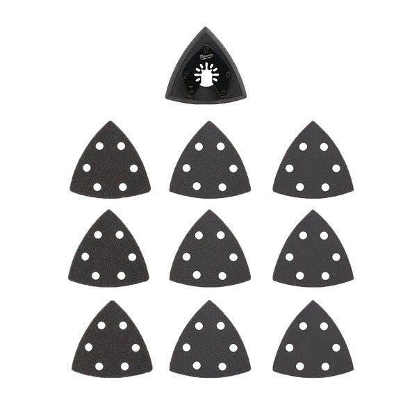 Milwaukee OPEN-LOK™ 89mm H&L Multi-Tool Sanding Pad & Assorted Grit Sandpaper Set 10PK - BDF