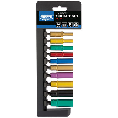 Draper Tools 1/4 Sq. Dr. Metric Coloured Deep Socket Set (10 Piece) DRA50158