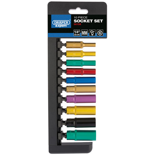 Draper Tools 1/4 Sq. Dr. Metric Coloured Deep Socket Set (10 Piece) DRA50158