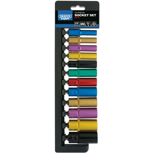Draper Tools 3/8 Sq. Dr. Metric Coloured Deep Socket Set (12 Piece) DRA50197