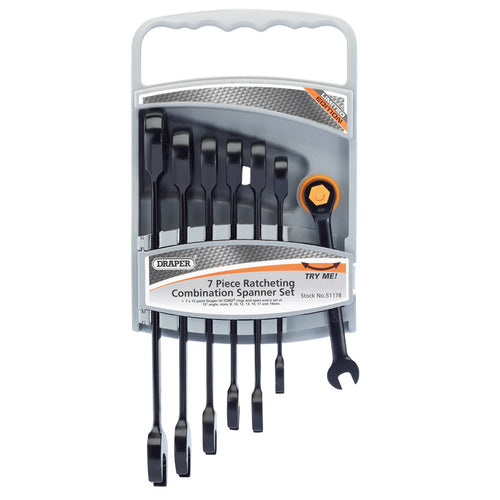 Draper Tools Metric Ratcheting Combination Spanner Set Draper Hi-Torq® (7 Piece) DRA51178