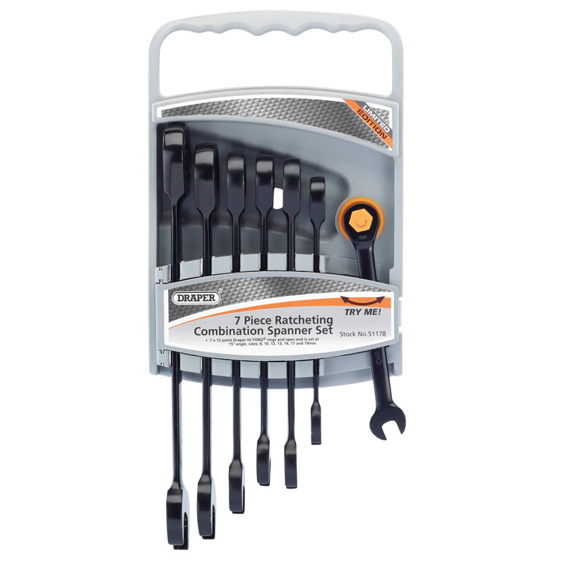 Draper Tools Metric Ratcheting Combination Spanner Set Draper Hi-Torq® (7 Piece) DRA51178