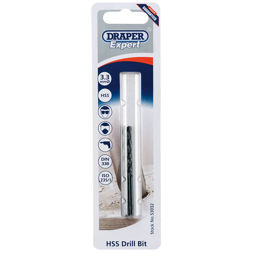 Draper Tools Expert 3.3mm HSS Twist Drill for 4 x 0.7 Taps DRA53032