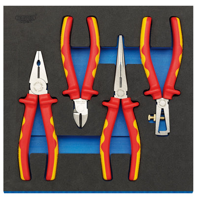 Draper Tools VDE Approved Fully Insulated Plier Set in 1/2 Drawer EVA Insert Tray (4 Piece) DRA63216