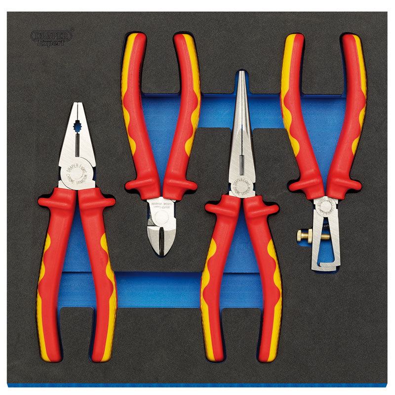 Draper Tools VDE Approved Fully Insulated Plier Set in 1/2 Drawer EVA Insert Tray (4 Piece) DRA63216