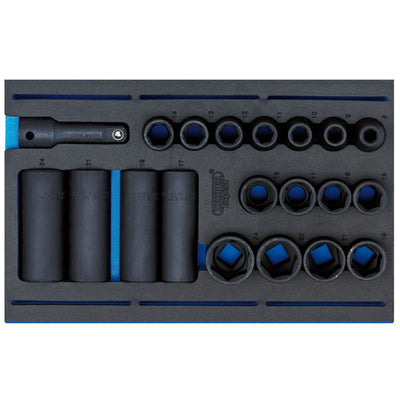Draper Tools 1/2 Sq. Dr. Impact Socket Set in 1/4 Drawer EVA Insert Tray (20 Piece) DRA63487