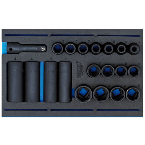 Draper Tools 1/2 Sq. Dr. Impact Socket Set in 1/4 Drawer EVA Insert Tray (20 Piece) DRA63487