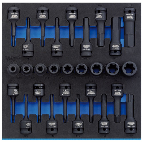 Draper Tools 1/2 Sq. Dr. Impact TX-STAR® and Hex Socket Set in 1/2 Drawer EVA Insert Tray (28 Piece) DRA63490