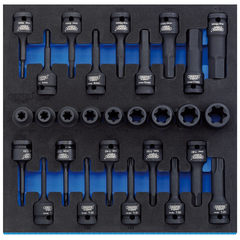 Draper Tools 1/2 Sq. Dr. Impact TX-STAR® and Hex Socket Set in 1/2 Drawer EVA Insert Tray (28 Piece) DRA63490