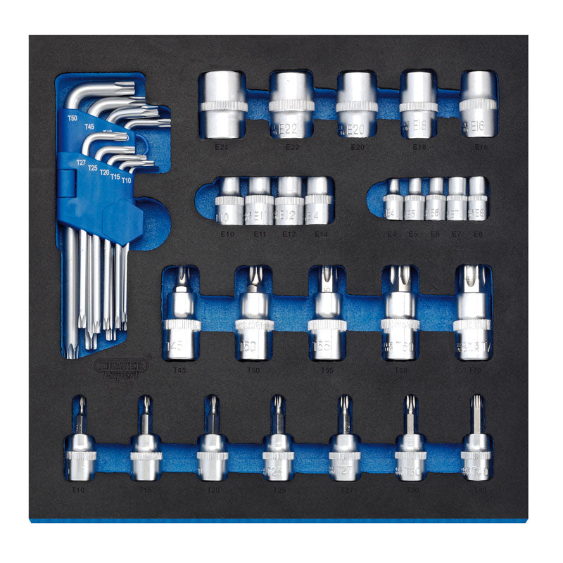 Draper Tools Screwdriver Insert Bits and Draper TX-STAR® Keys in 1/2 Drawer EVA Insert Tray (35 Piece) DRA63512