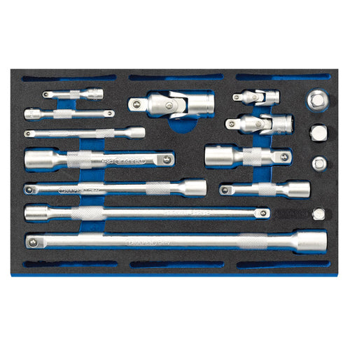 Draper Tools Extension Bar, Universal Joints and Socket Convertor Set 1/4 Drawer EVA Insert Tray (16 Piece) DRA63530