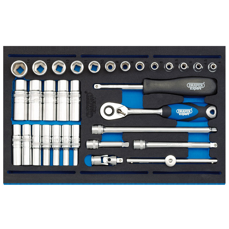 Draper Tools 1/4 Socket Set in 1/4 Drawer EVA Insert Tray (32 Piece) DRA63532