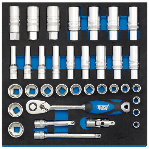 Draper Tools 3/8 Socket Set in 1/2 Drawer EVA Insert Tray (35 Piece) DRA63534