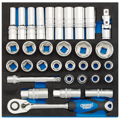 Draper Tools 1/2 Socket Set in 1/2 Drawer EVA Insert Tray (33 Piece) DRA63535