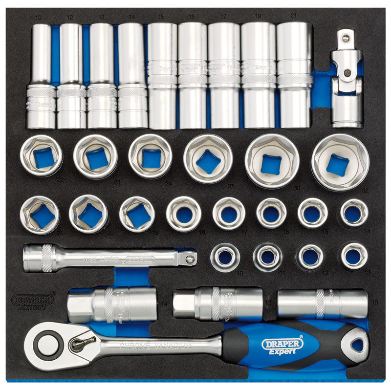 Draper Tools 1/2 Socket Set in 1/2 Drawer EVA Insert Tray (33 Piece) DRA63535