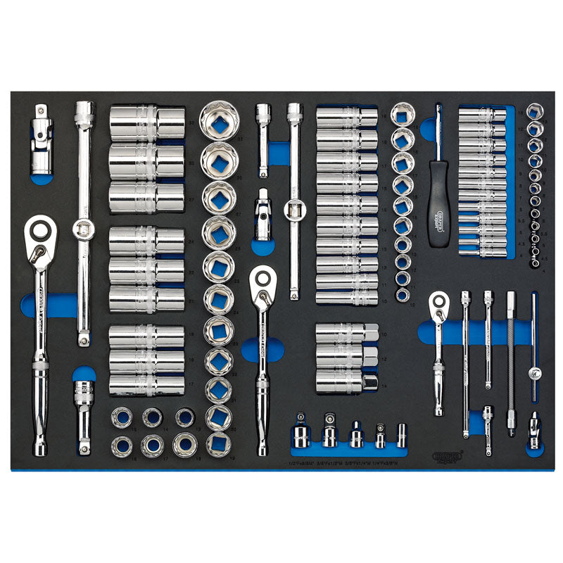 Draper Tools 1/4, 3/8, and 1/2 Socket Set in Full Plus Drawer EVA Insert Tray (96 Piece) DRA63539