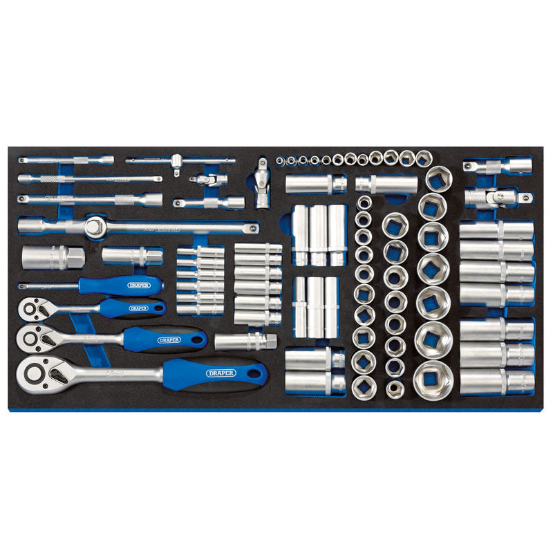 Draper Tools 1/4, 3/8, and 1/2 Socket Set in Full Drawer EVA Insert Tray (84 Piece) DRA63540