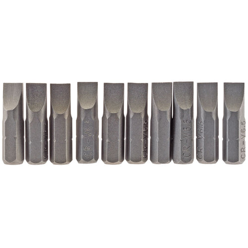 Draper Tools 6.5mm 1/4 Hex. Plain Slot Insert Bit 25mm Long x 10 DRA64034