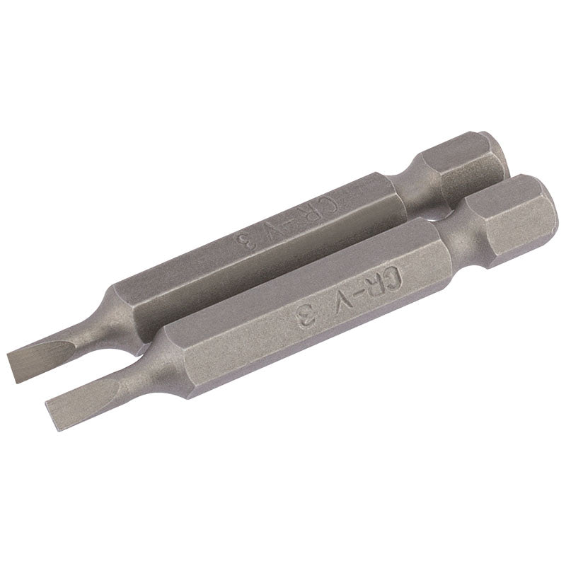 Draper Tools 3mm 1/4 Hex. Plain Slot Insert Bit 50mm Long x 2 DRA64088