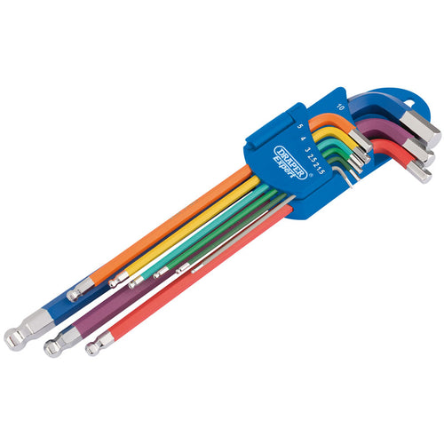 Draper Tools Metric Coloured Extra Long Hexagon and Ball End Key Set (9 Piece) DRA66134