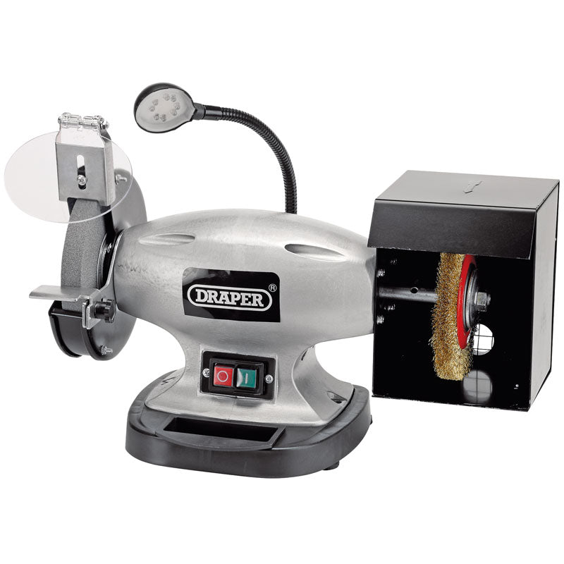 Draper Tools 150mm Bench Grinder with Wire Wheel and LED Worklight (370W) DRA83421