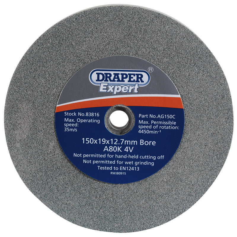 Draper Tools 150 X 19mm Grinding Wheel 80 Grit DRA83816