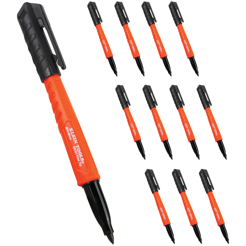KLEIN Skribes Black Fine Point Marker 12 Pack-Replaces Milwaukee 48223100 INKZALL
