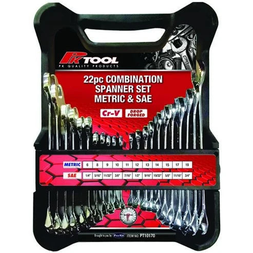 PK Tools 22pc Metric & SAE Combination Spanner Set - PT10170