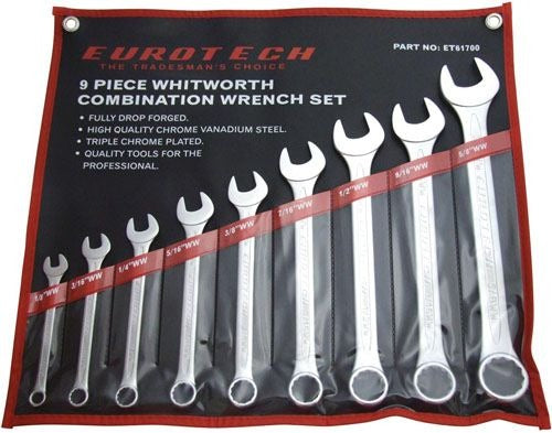 Eurotech Tools ET61700 9pc Imperial Whitworth Spanner Set