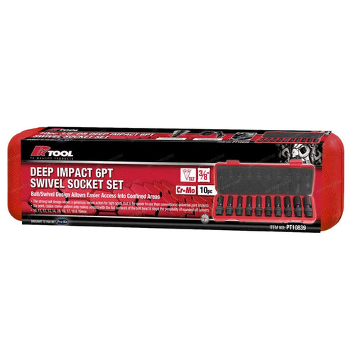 PK Tools 10pc 3/8in Drive Deep Impact Swivel Socket Set 6pt - PT10839