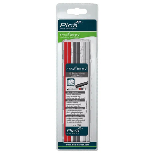 PICA Industrial Refillable BigDry Lead Marker Pencil-12pce Refill Graphite & White Allrounder 6040