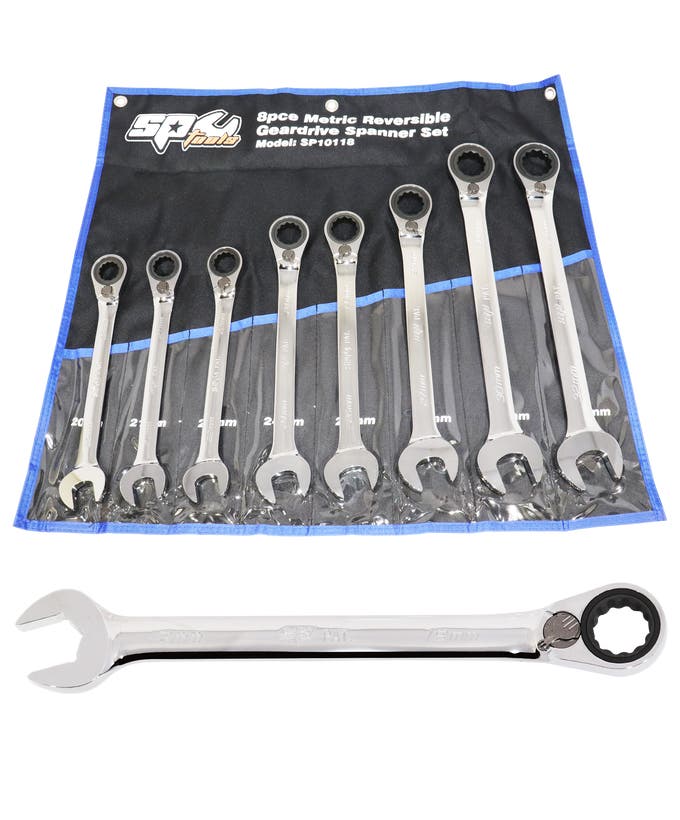 SP Tools SP10118 8pc Metric Jumbo Reversible Gear Drive ROE Quad Drive Spanner Set