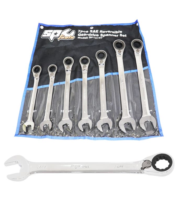 SP Tools SP10167 7pc SAE Jumbo Reversible Gear Drive ROE Quad Drive Spanner Set