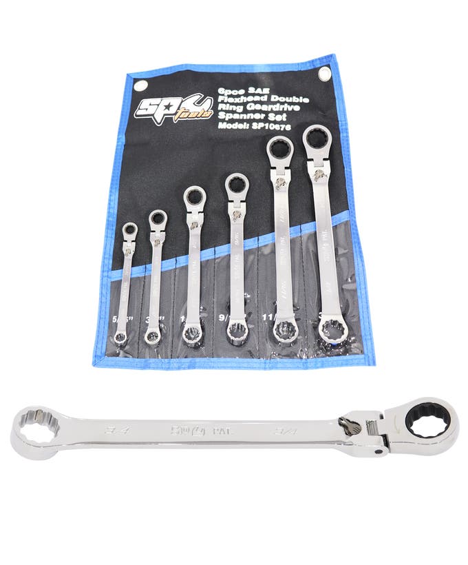 SP Tools SP10676 6pc SAE Locking Flex Head Gear Drive Double Ring Spanner Set