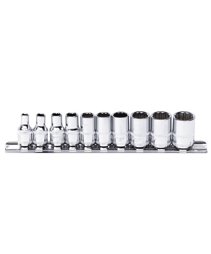 SP Tools SP20130 10pc 1/4in Drive Metric 12pt Socket Rail Set