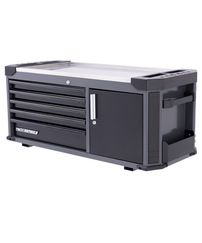 SP Tools SP42345D Tech Series 5 Drawer Tool Box with Power Tool Cupboard Diamond Black