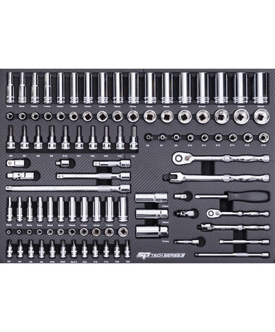 SP Tools SP50009 106pc Tech Series Metric Socket and Accessories EVA Foam Tray Kit