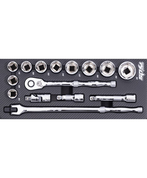 SP Tools SP50011 15pc Tech Series Metric Socket and Accessories EVA Foam Tray Kit