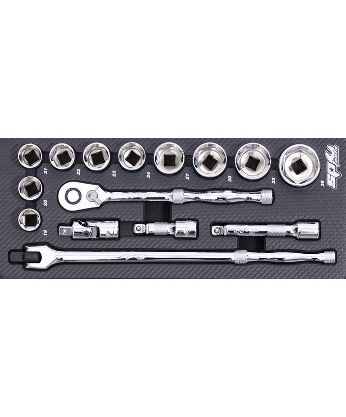 SP Tools SP50011 15pc Tech Series Metric Socket and Accessories EVA Foam Tray Kit