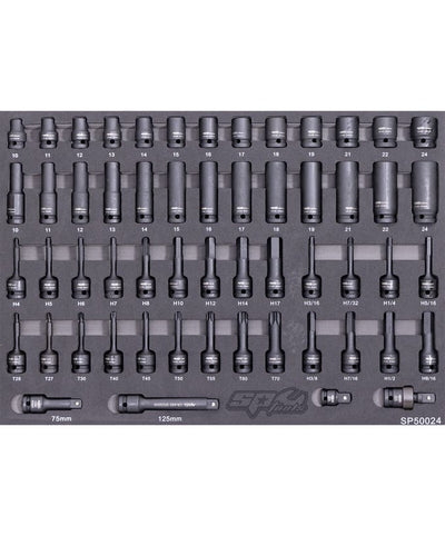 SP Tools SP50024 56pc 1/2in Drive Metric SAE Impact Socket EVA Foam Tray Kit