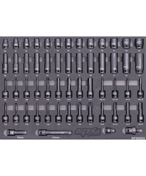 SP Tools SP50024 56pc 1/2in Drive Metric SAE Impact Socket EVA Foam Tray Kit