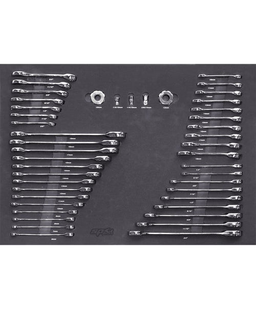 SP Tools SP50026 45pc Metric SAE Spanner and Finger Ratchet EVA Foam Tray Kit