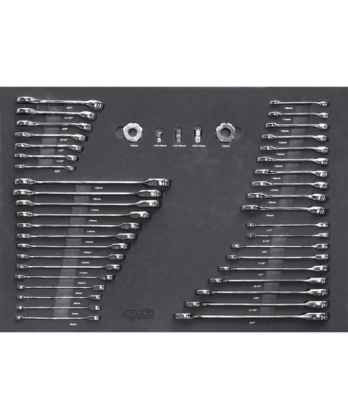 SP Tools SP50026 45pc Metric SAE Spanner and Finger Ratchet EVA Foam Tray Kit