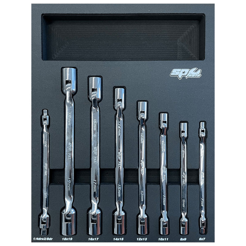 SP Tools SP50030 eight piece dual flexhead socket spanner set in EVA foam tray
