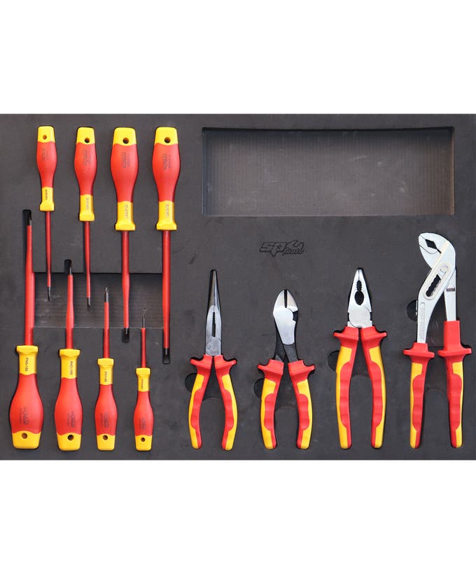 SP Tools SP55910 12pc VDE Insulated Screwdriver and Pliers EVA Foam Tray Kit